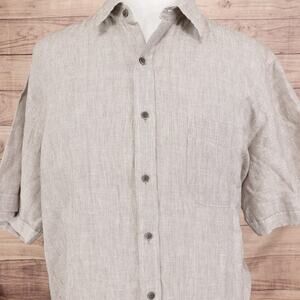 Tasso Elba Shirt Mens 2XL Beige Gray Linen Blend Short Sleeve Button Up Casual